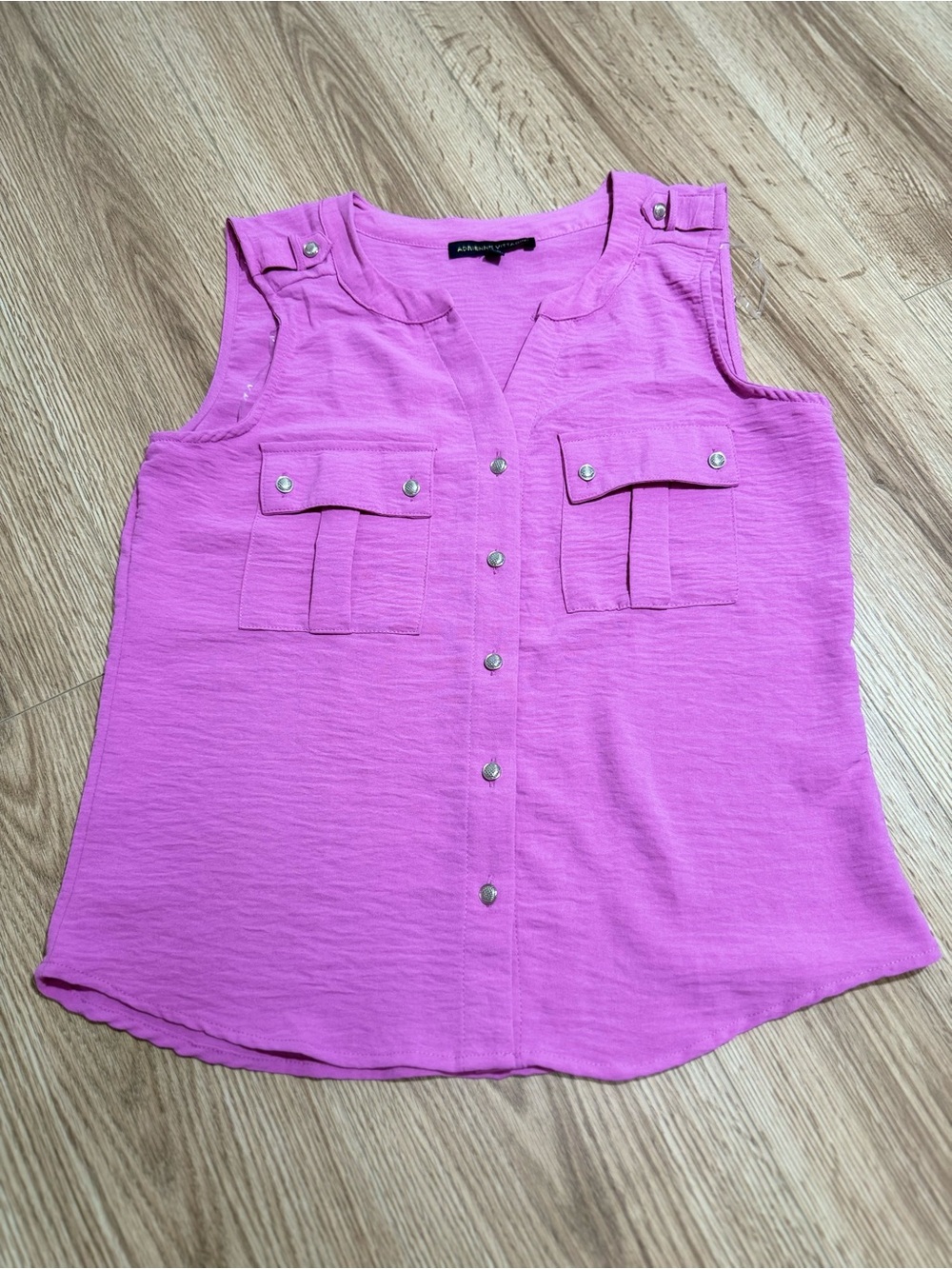 Adrienne Vittadini Orchid Sleeveless Utility Blouse S Button Up Pockets Top